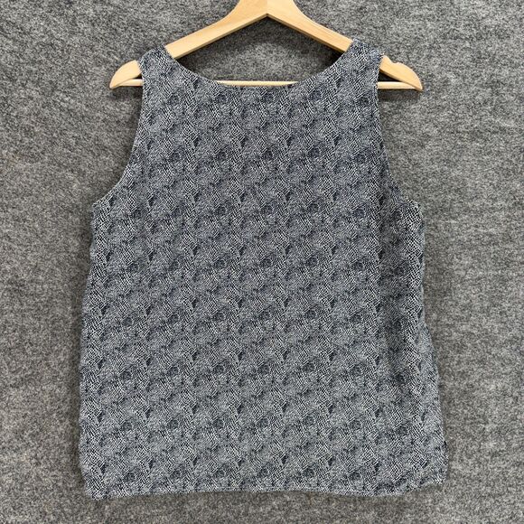 Bloomingdale's Blouse Women 14 Gray Geometric Silk Sleeveless Wide Strap Casual - Picture 2 of 8